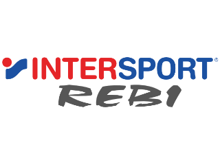 Intersport Logo von Intersport Rebi in Rot und Blau mit schwarzer Schrift.