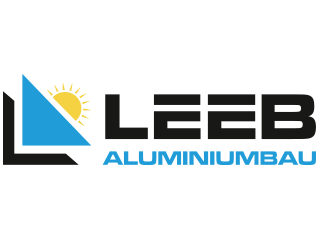 Leeb Aluminiumbau Logo von Leeb Aluminiumbau mit geometrischen Formen und sonnigem Symbol.