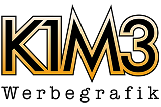 K1M3 Werbegrafik Logo von K1M3 Werbegrafik, in Schwarz und Gold gehalten.