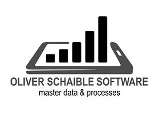 Oliver Schaible Logo von Oliver Schaible Software mit Diagramm und dem Text "master data & processes".