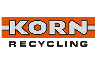 Korn Recycling Logo von Korn Recycling in orange und grau, mit dem Schriftzug "KORN" und "RECYCLING".
