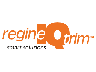 Regine IQtrim Logo von Regine IQtrim mit dem Slogan „smarte Lösungen“ in orange und schwarz.