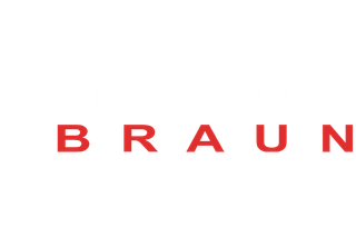 Holzbau Braun Logo Holzbau Braun, Bitz in grauer und roter Schrift auf weißem Hintergrund.